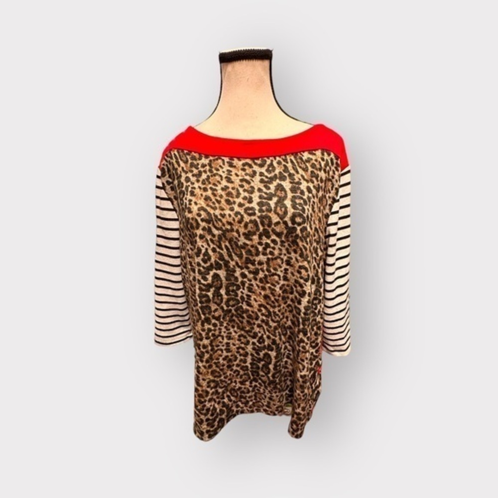 Women’s Zoe Micheal Phillips Animal Print Plaid Sweater XL  🇨🇦